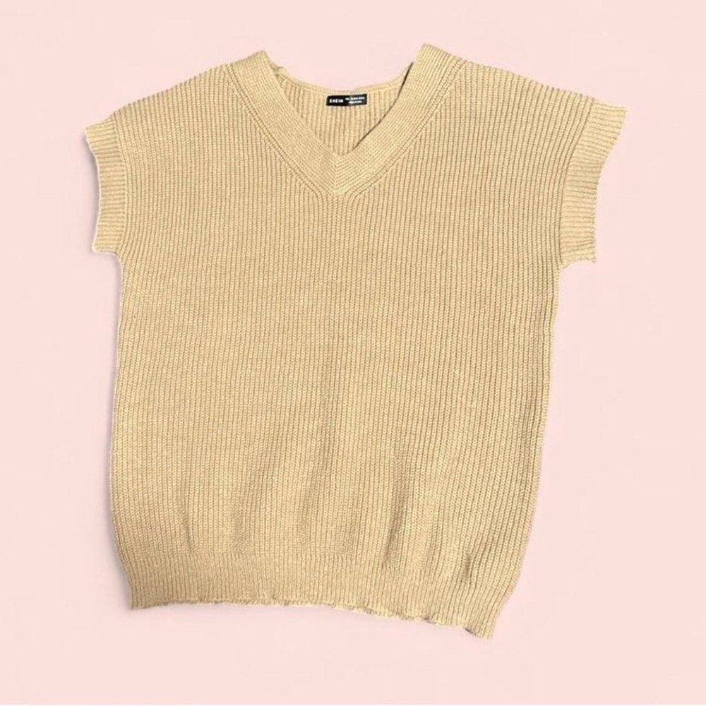 SHEIN Cream Knit V-Neck Pullover